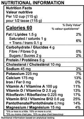 BioBest Yogurt Nutrition Label