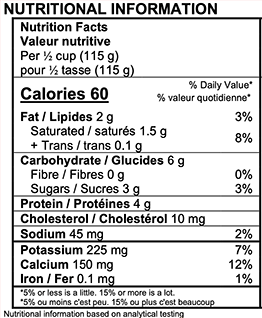 Astro Plain 2% Yogurt Nutrition Label