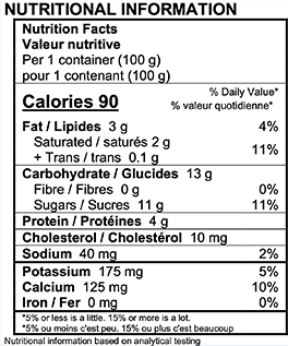 Peach / Strawberry / Blueberry / Vanilla Yogurt Nutrition Label