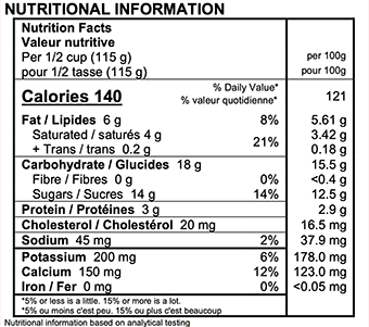 Cappuccino Yogurt Nutrition Label